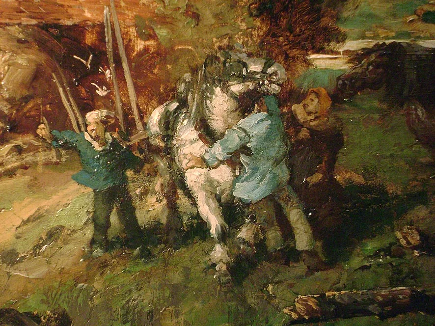 Tableau fin  19eme, paysage de campagne animé