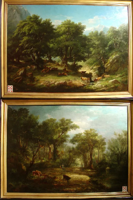Pair of large 19th French Romantic Paintings