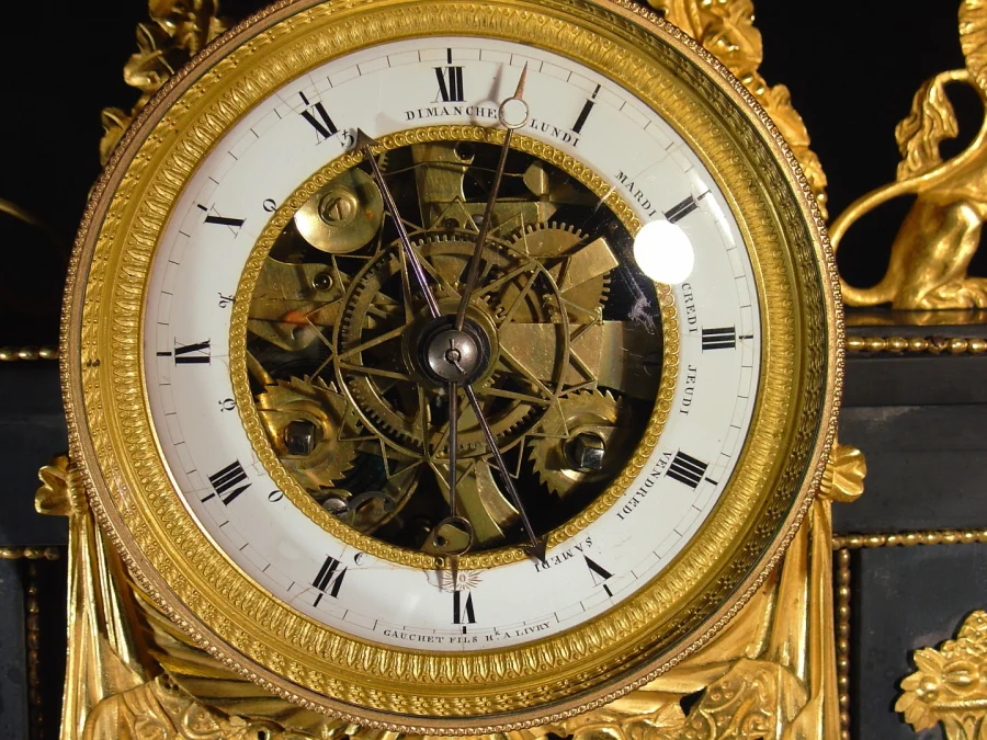 French Directoire skeleton clock