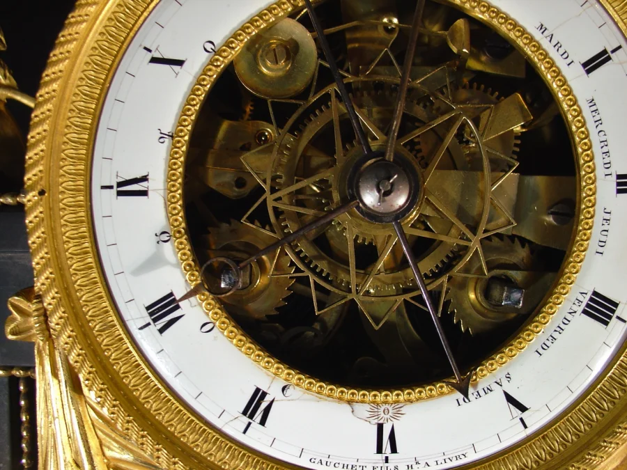French Directoire skeleton clock