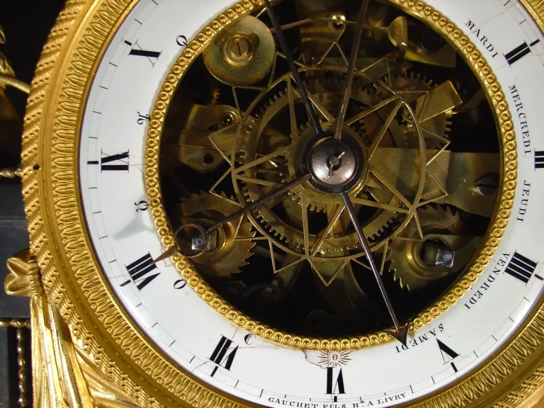 French Directoire skeleton clock