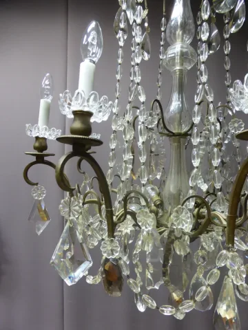 Lustre bronze et cristal XIX