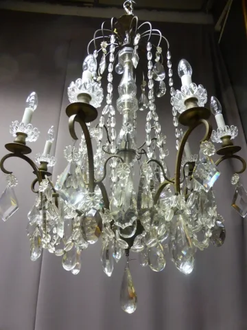 Lustre bronze et cristal XIX