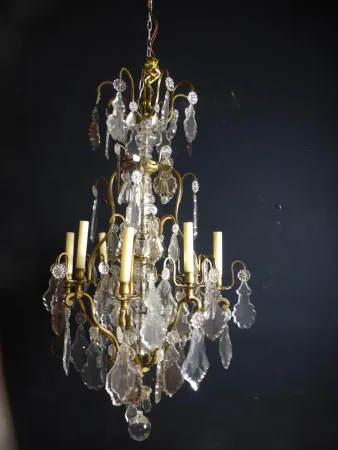 Grand Lustre Cristal Et Bronze XIX