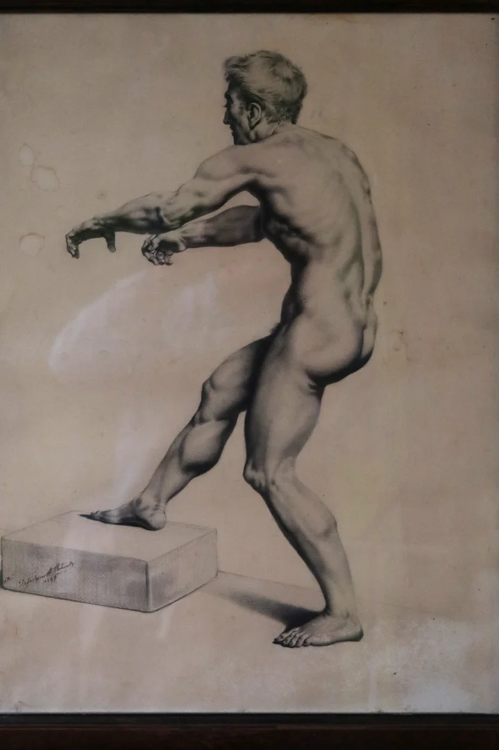 "Fusain Milieu XIX Académie d'Homme , Signé Et Daté"
