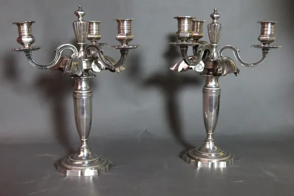 Paire De Candélabres En Métal Argenté Et Lumières