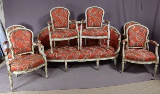 LOUIS XVI PERIODE LEUNSTOELEN EN BANK
