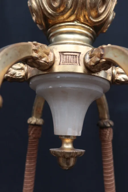 Grand Lustre En Bronze Doré Et Albâtre Fin XIX