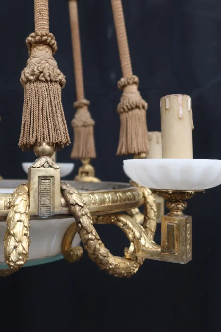 Grand Lustre En Bronze Doré Et Albâtre Fin XIX