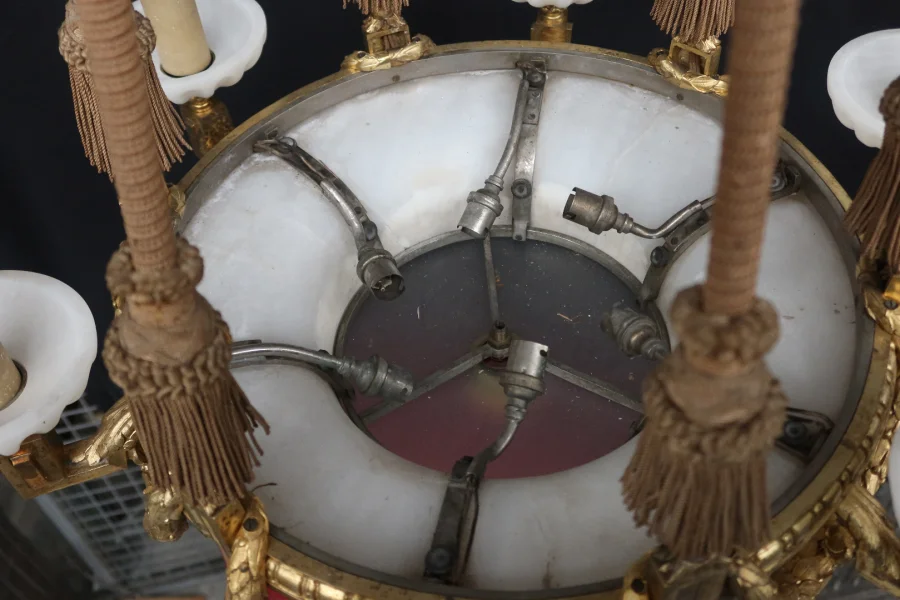 Grand Lustre En Bronze Doré Et Albâtre Fin XIX