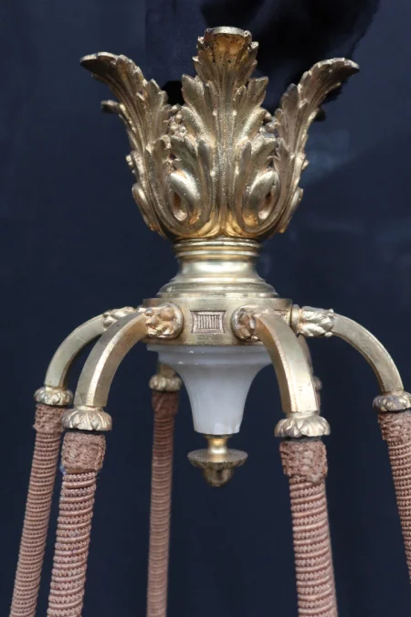 Grand Lustre En Bronze Doré Et Albâtre Fin XIX