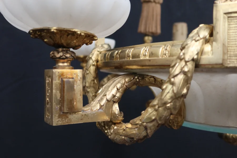 Grand Lustre En Bronze Doré Et Albâtre Fin XIX