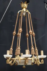 Grand Lustre En Bronze Doré Et Albâtre Fin XIX
