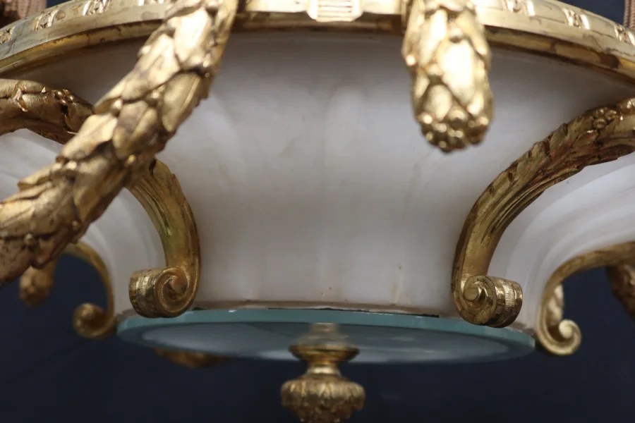 Grand Lustre En Bronze Doré Et Albâtre Fin XIX