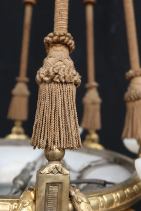 Grand Lustre En Bronze Doré Et Albâtre Fin XIX