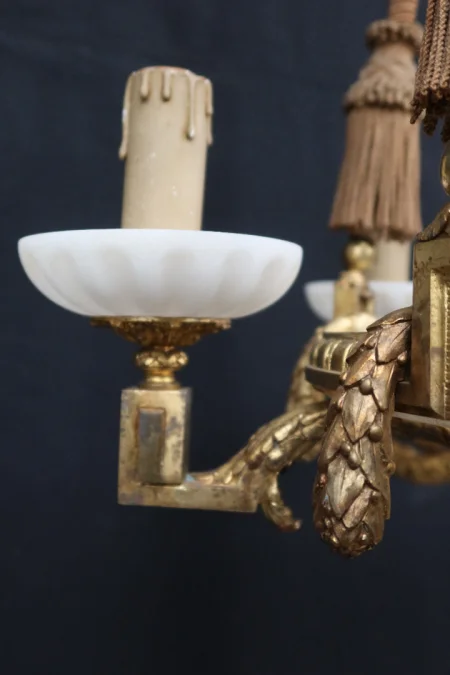 Grand Lustre En Bronze Doré Et Albâtre Fin XIX