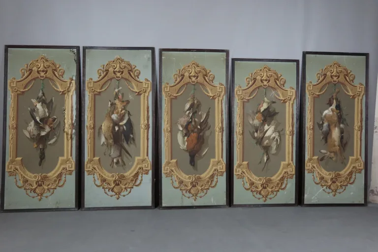 Cinq Panneaux d'Un Décor De Papier Peint Vers 1865