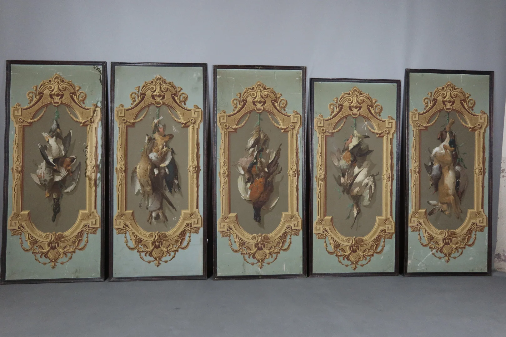 Cinq Panneaux d'Un Décor De Papier Peint Vers 1865