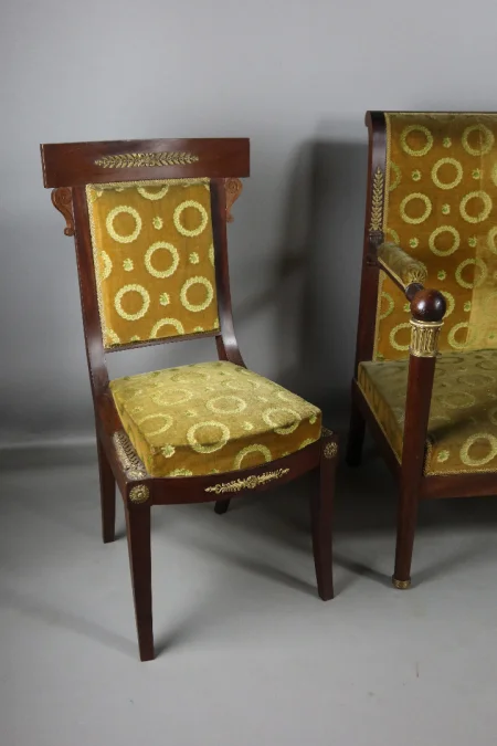FRENCH EMPIRE STYLE SETTEE AND CHAIRS