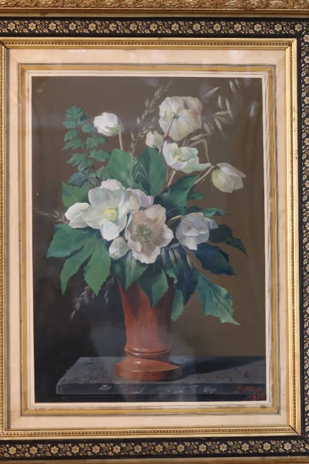 SIGNED AND DATED PAINTING OF HELLEBORES