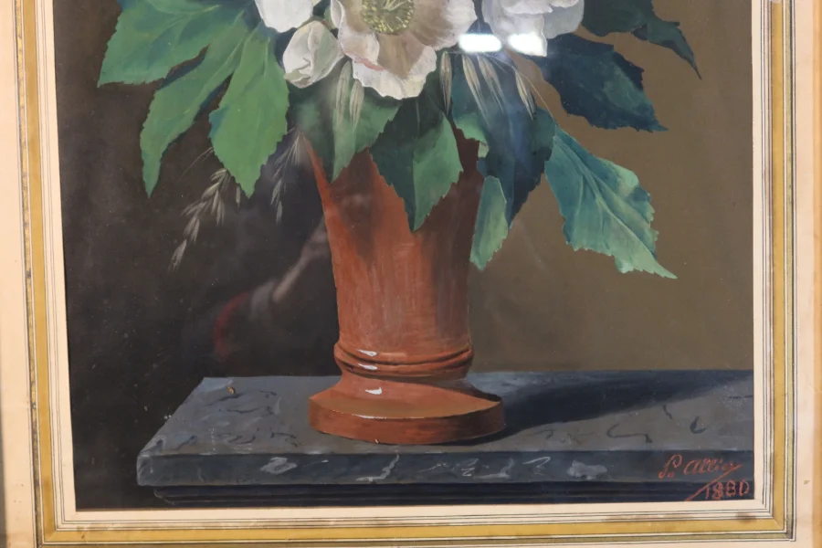 SIGNED AND DATED PAINTING OF HELLEBORES