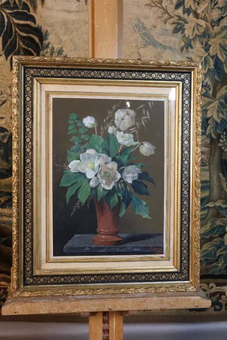 SIGNED AND DATED PAINTING OF HELLEBORES