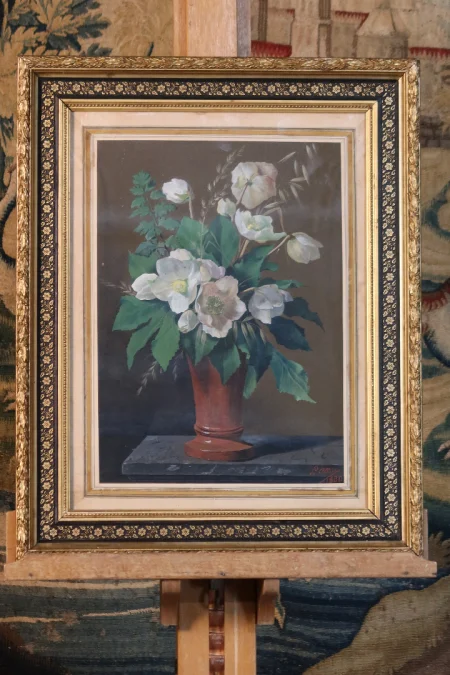 SIGNED AND DATED PAINTING OF HELLEBORES