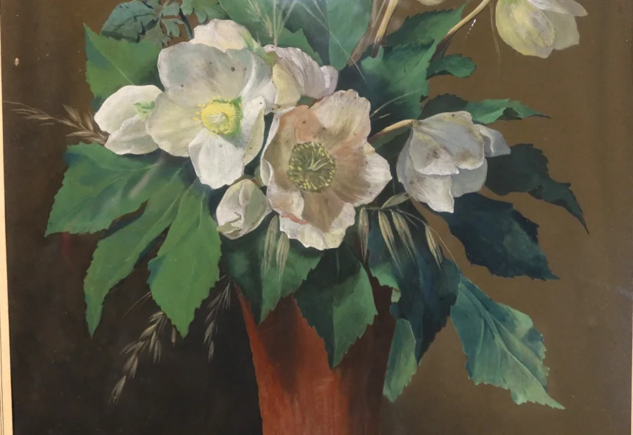 SIGNED AND DATED PAINTING OF HELLEBORES