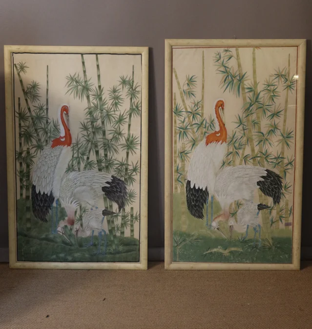 Panneaux décoratifs peints sur soie