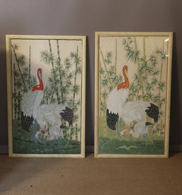 Panneaux décoratifs peints sur soie