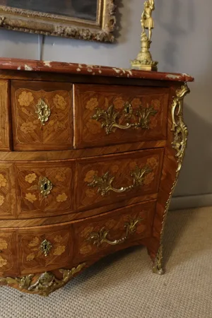 commode Louis XV marqueterie fleurs