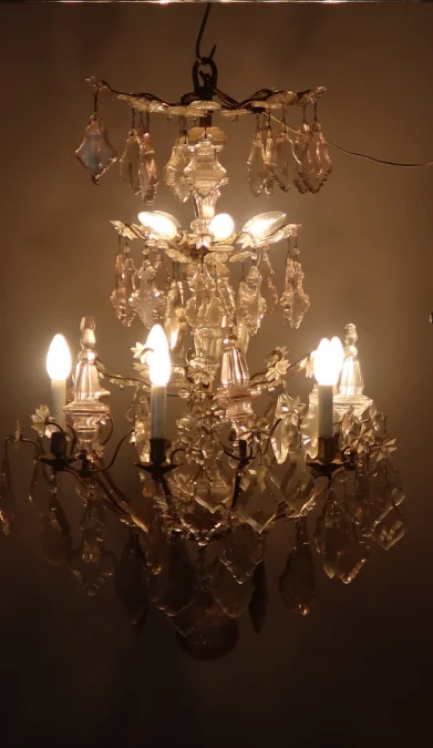 Lustre XIX en bronze et pampilles