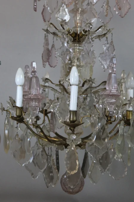 Lustre XIX en bronze et pampilles