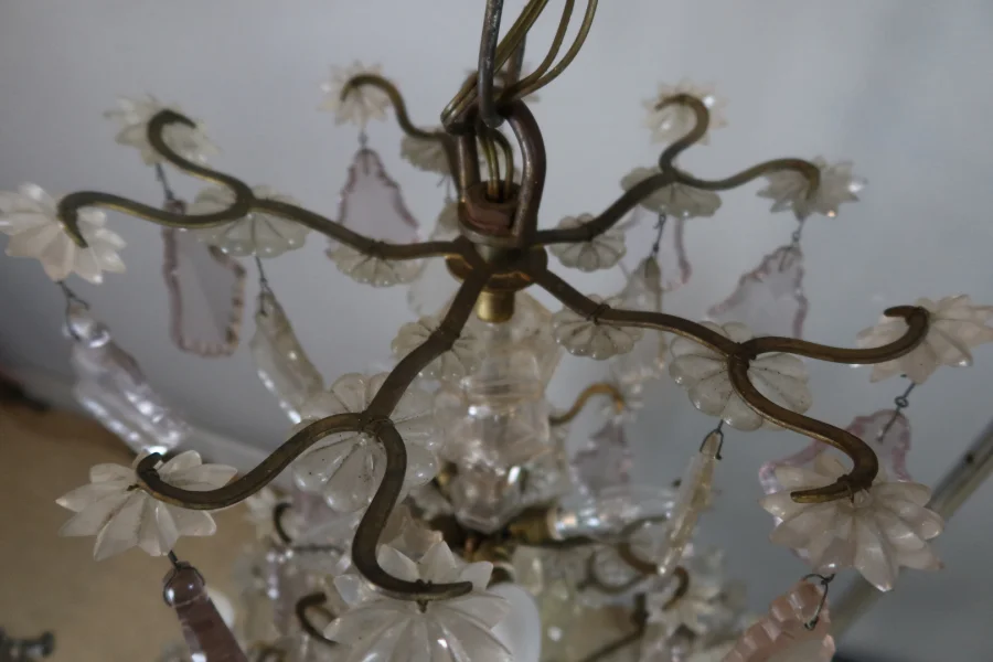Lustre XIX en bronze et pampilles