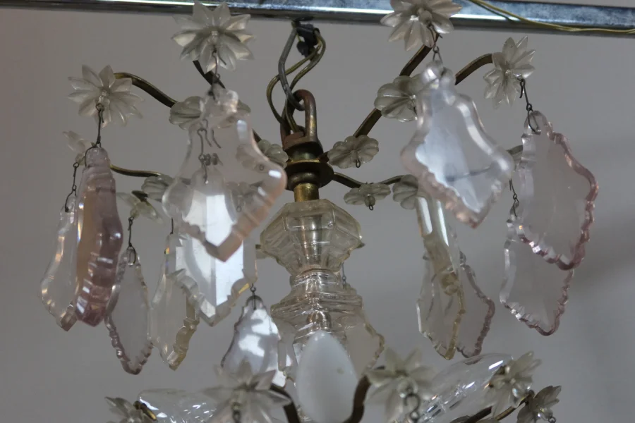 Lustre XIX en bronze et pampilles