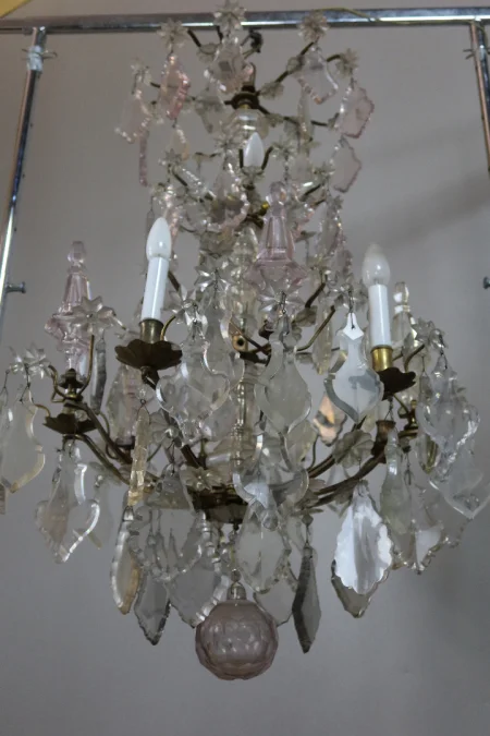 Lustre XIX en bronze et pampilles