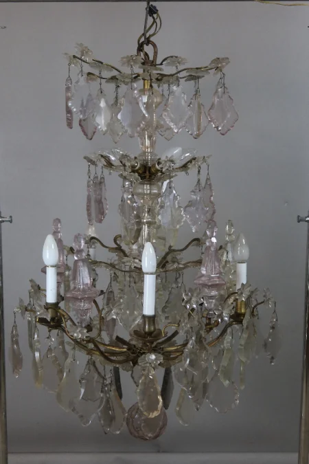 Lustre XIX en bronze et pampilles