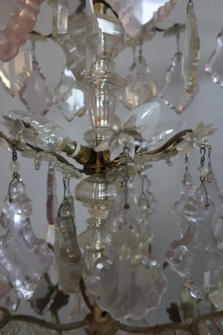 Lustre XIX en bronze et pampilles