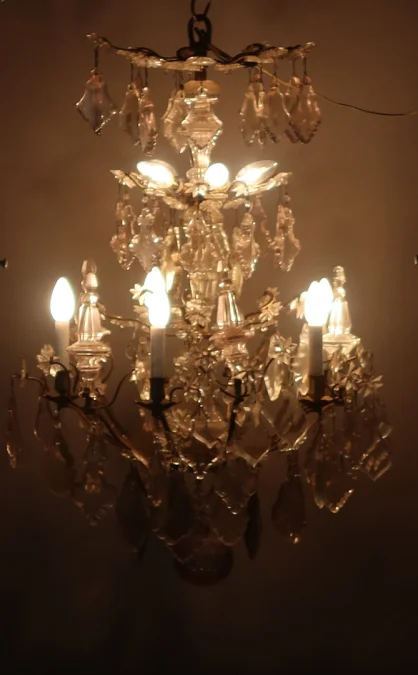 Lustre XIX en bronze et pampilles