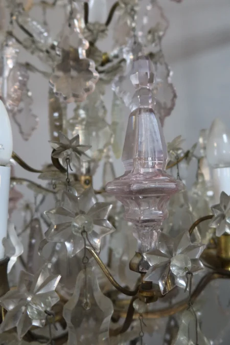Lustre XIX en bronze et pampilles