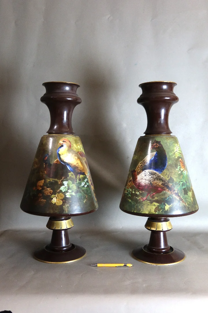 Paire de très grands vases Creil et Montereau "Lebeuf Milliet" (1840-1876)