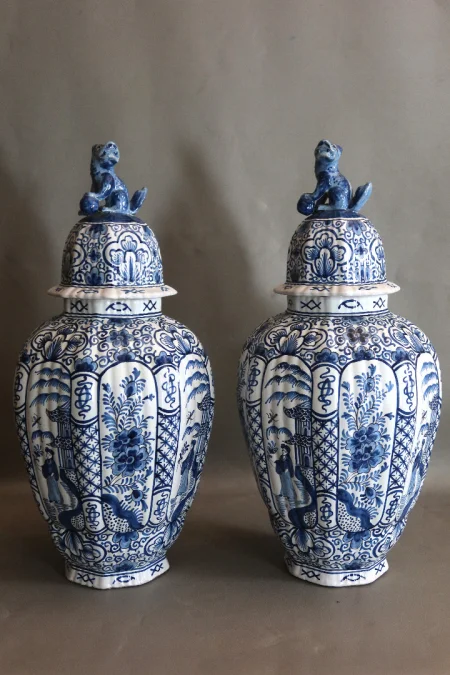 PAIR OF DELFT STYLE POTS
