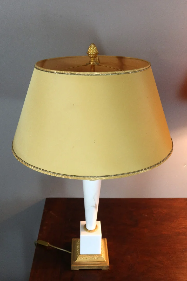 PAIR OF MARBLE AND PORCELAIN LAMPS