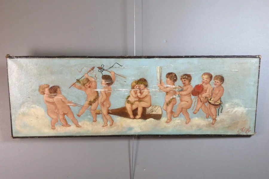 OIL ON CANVAS DEPICTING CHERUBS