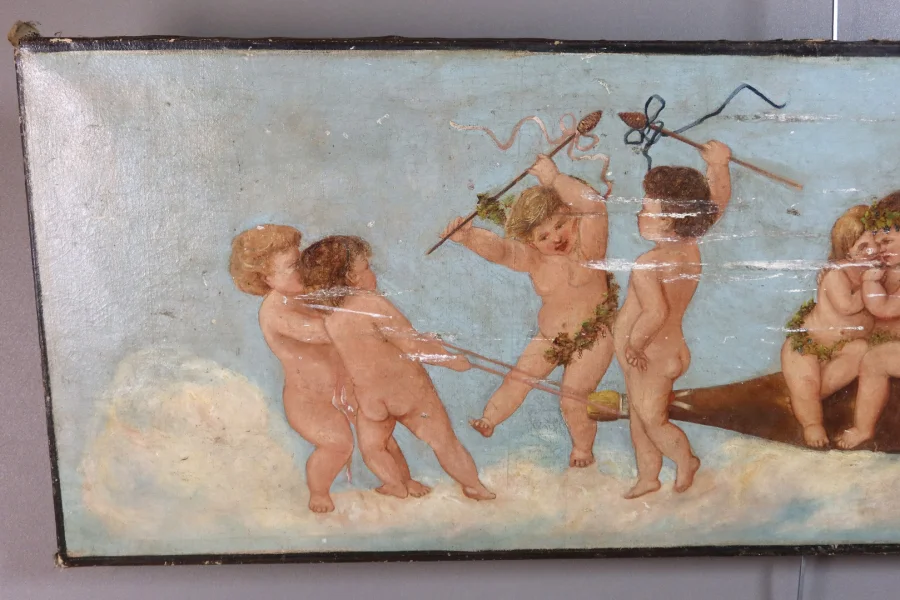 OIL ON CANVAS DEPICTING CHERUBS
