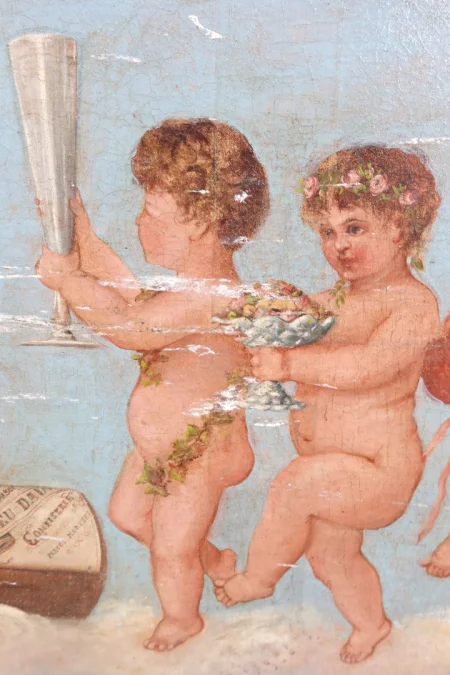 OIL ON CANVAS DEPICTING CHERUBS