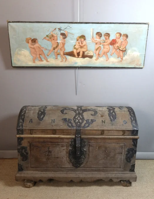 OIL ON CANVAS DEPICTING CHERUBS