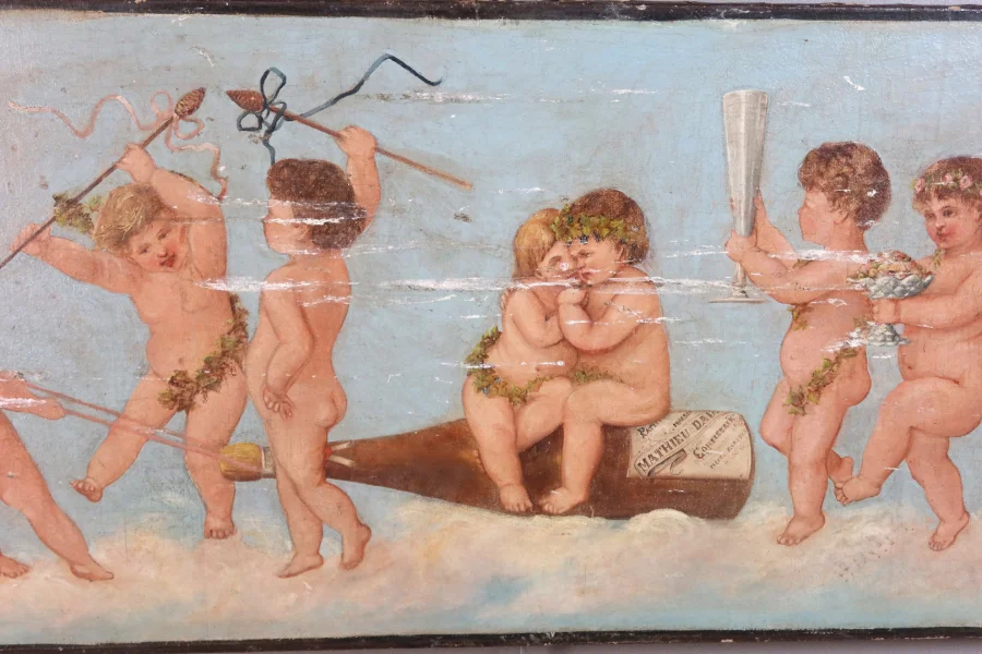 OIL ON CANVAS DEPICTING CHERUBS