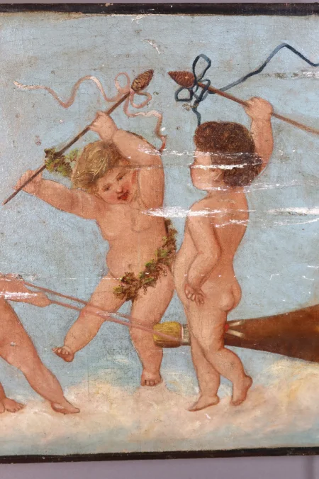 OIL ON CANVAS DEPICTING CHERUBS