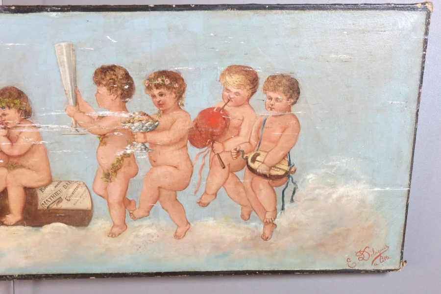 OIL ON CANVAS DEPICTING CHERUBS